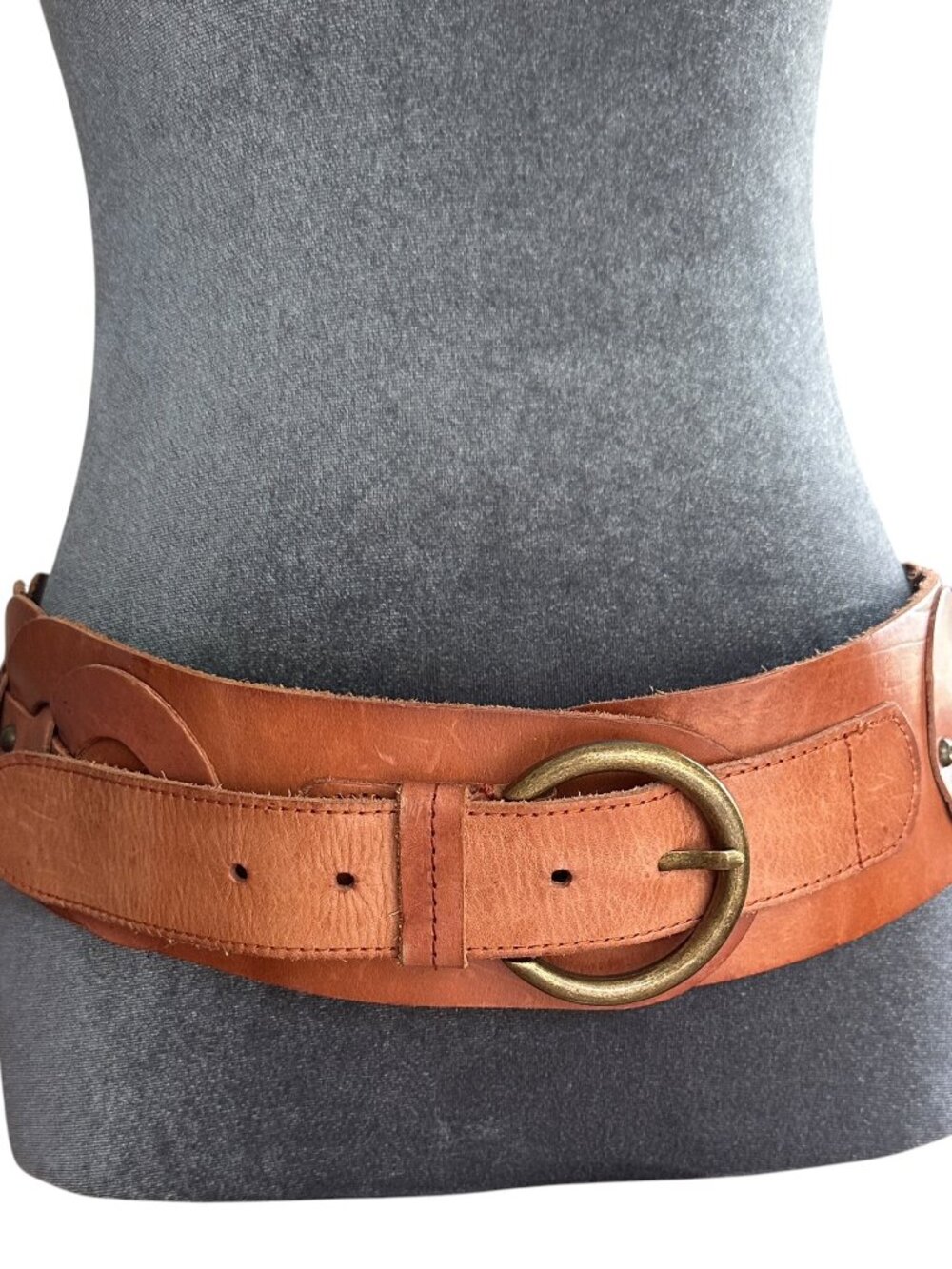 Miss June Paris VINTAGE leather belt Size Small  Tan and Brass